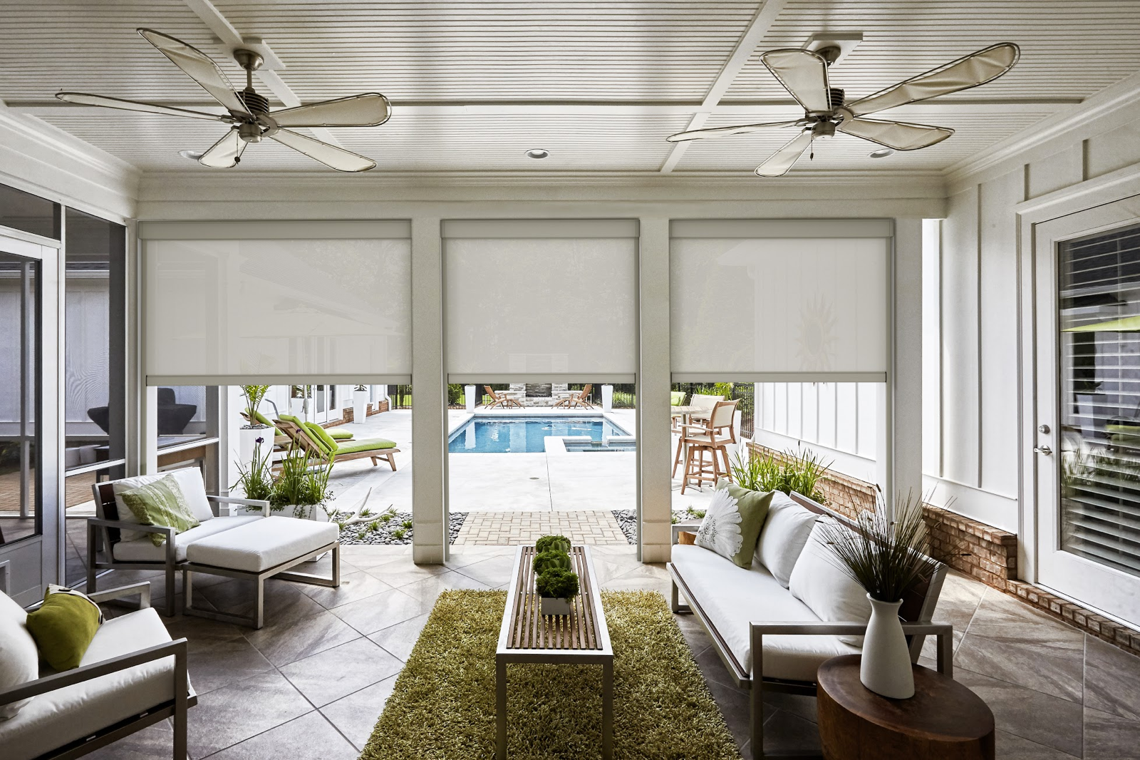 white exterior shades in outdoor living area
