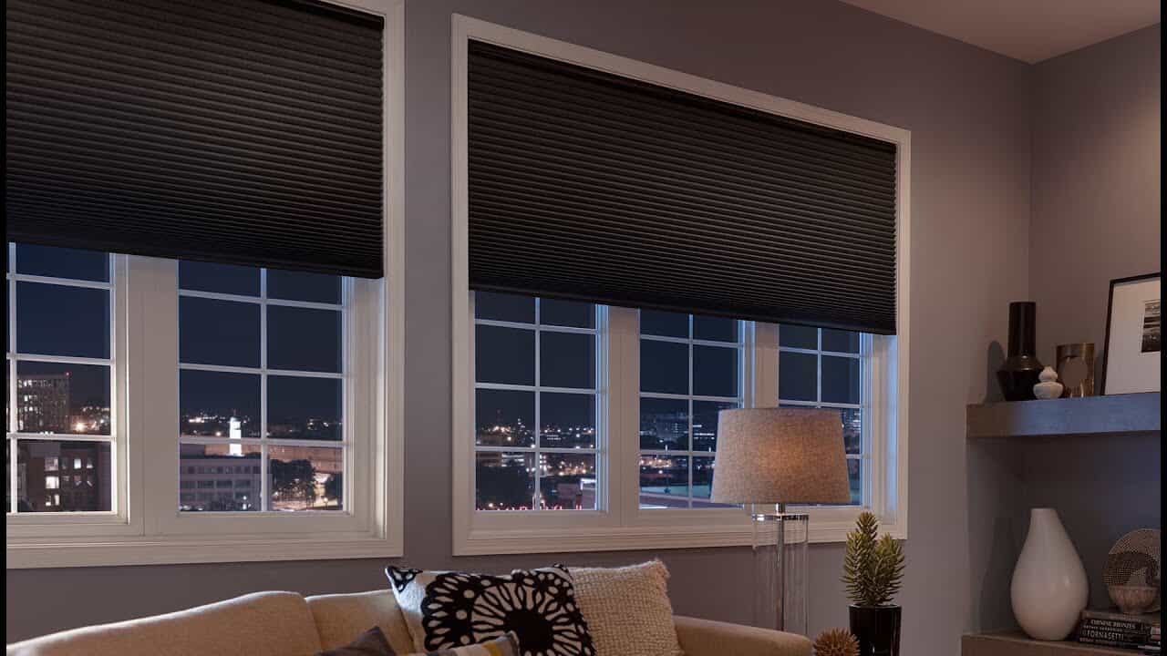 black cellular shades in an apartment