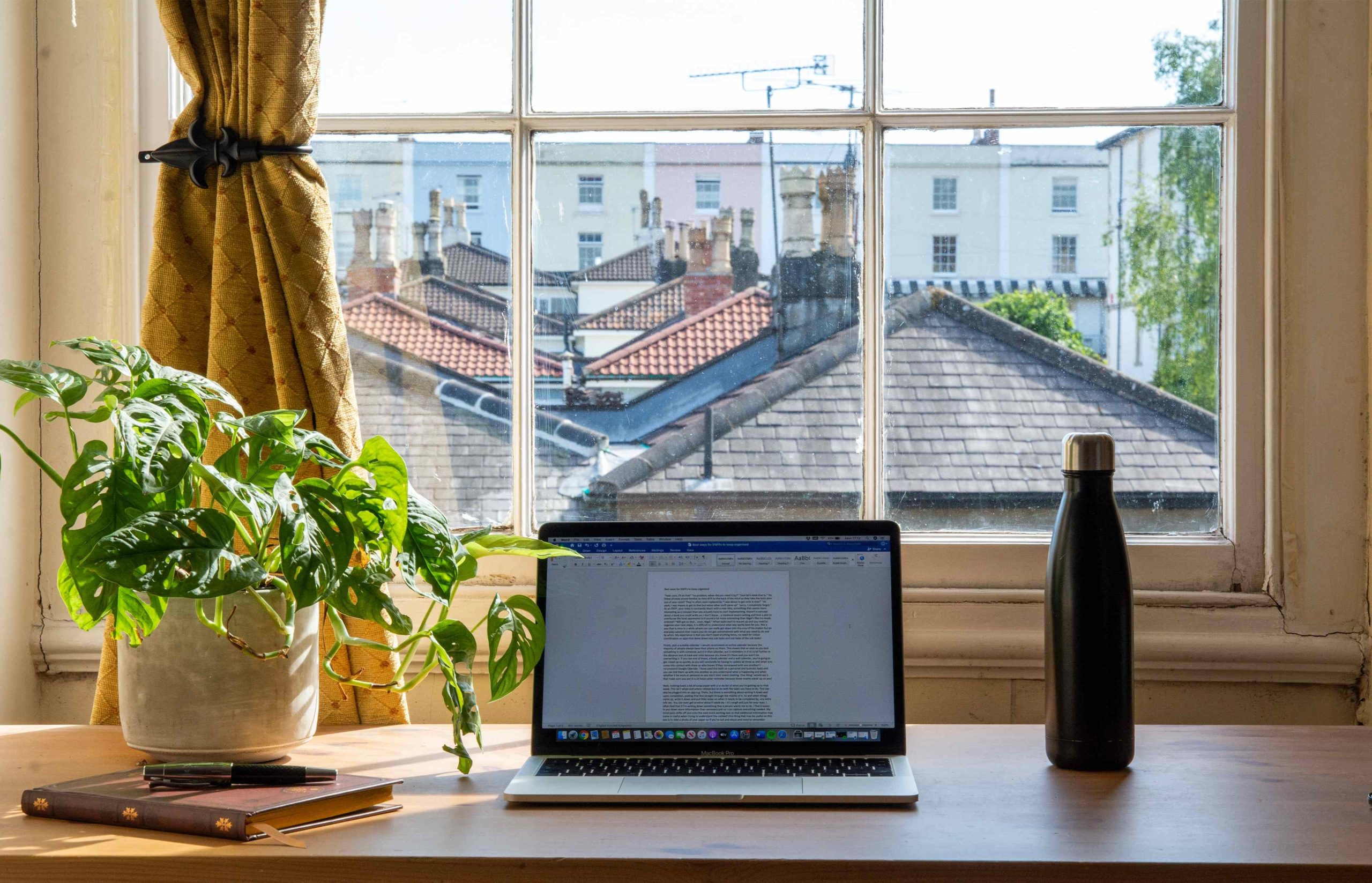 office with a window and curtain