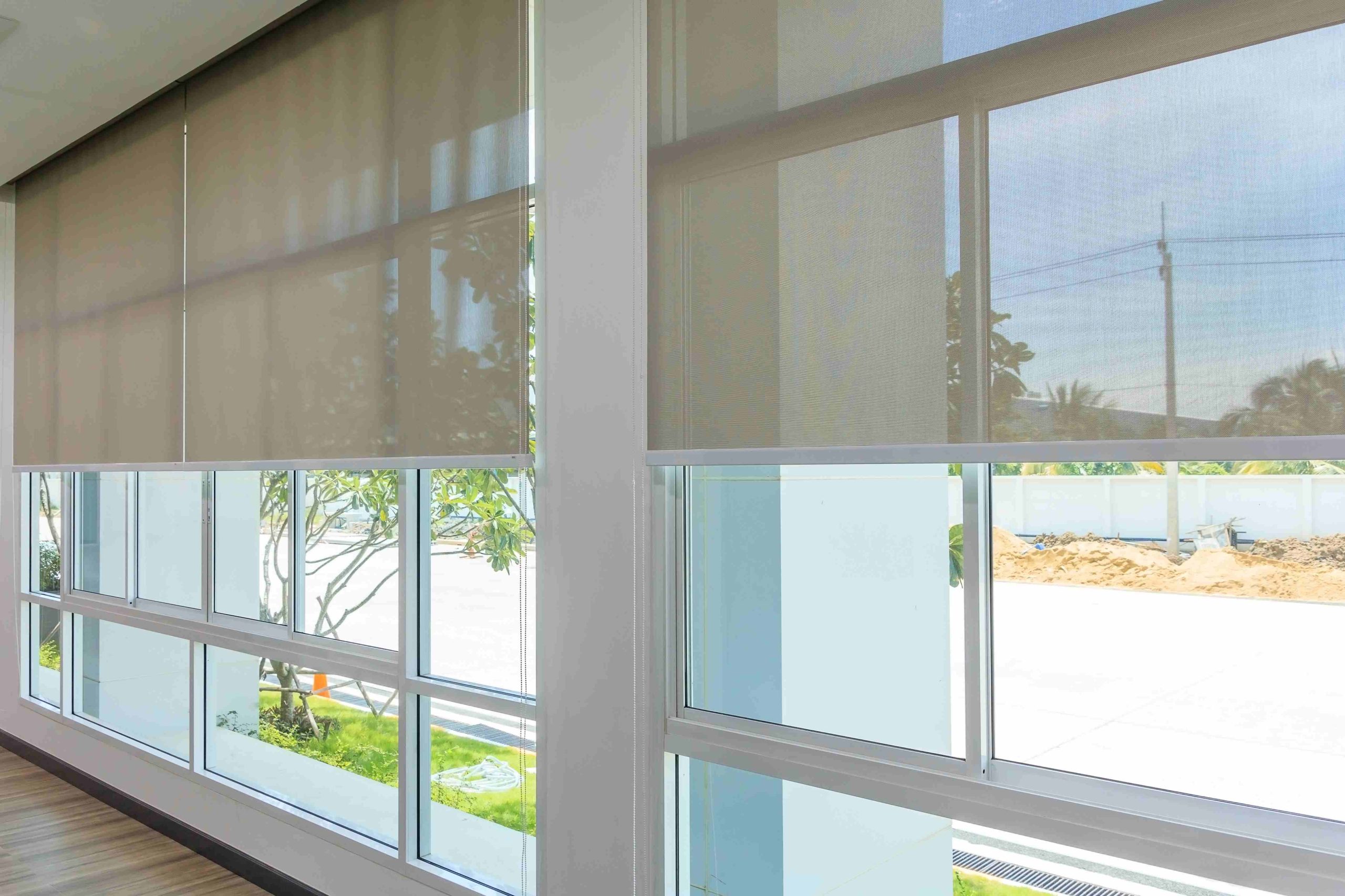 Living room with blinds closed