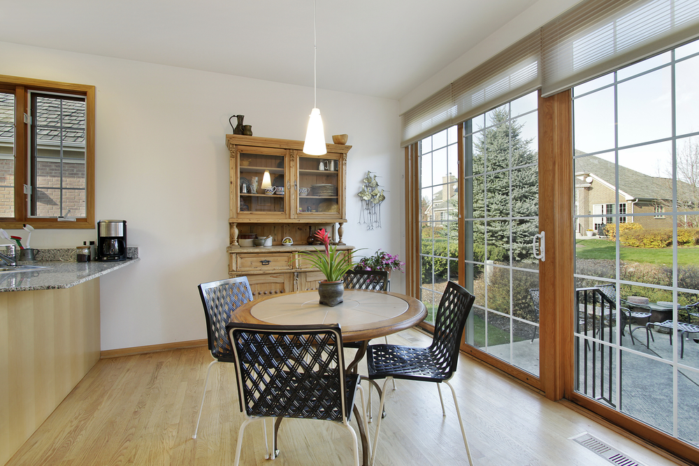 French doors with cellular shades