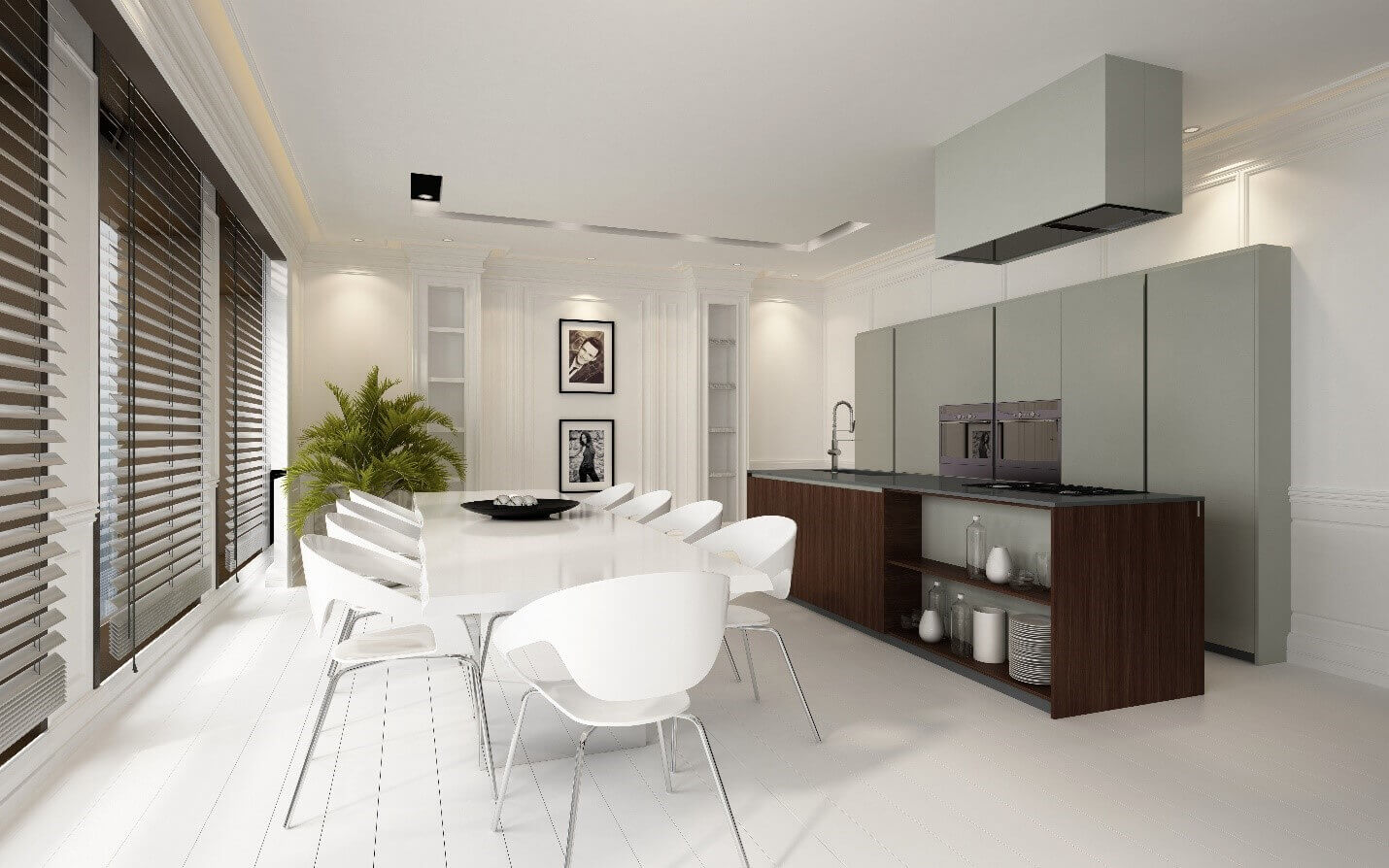 faux wood blinds in a dining room
