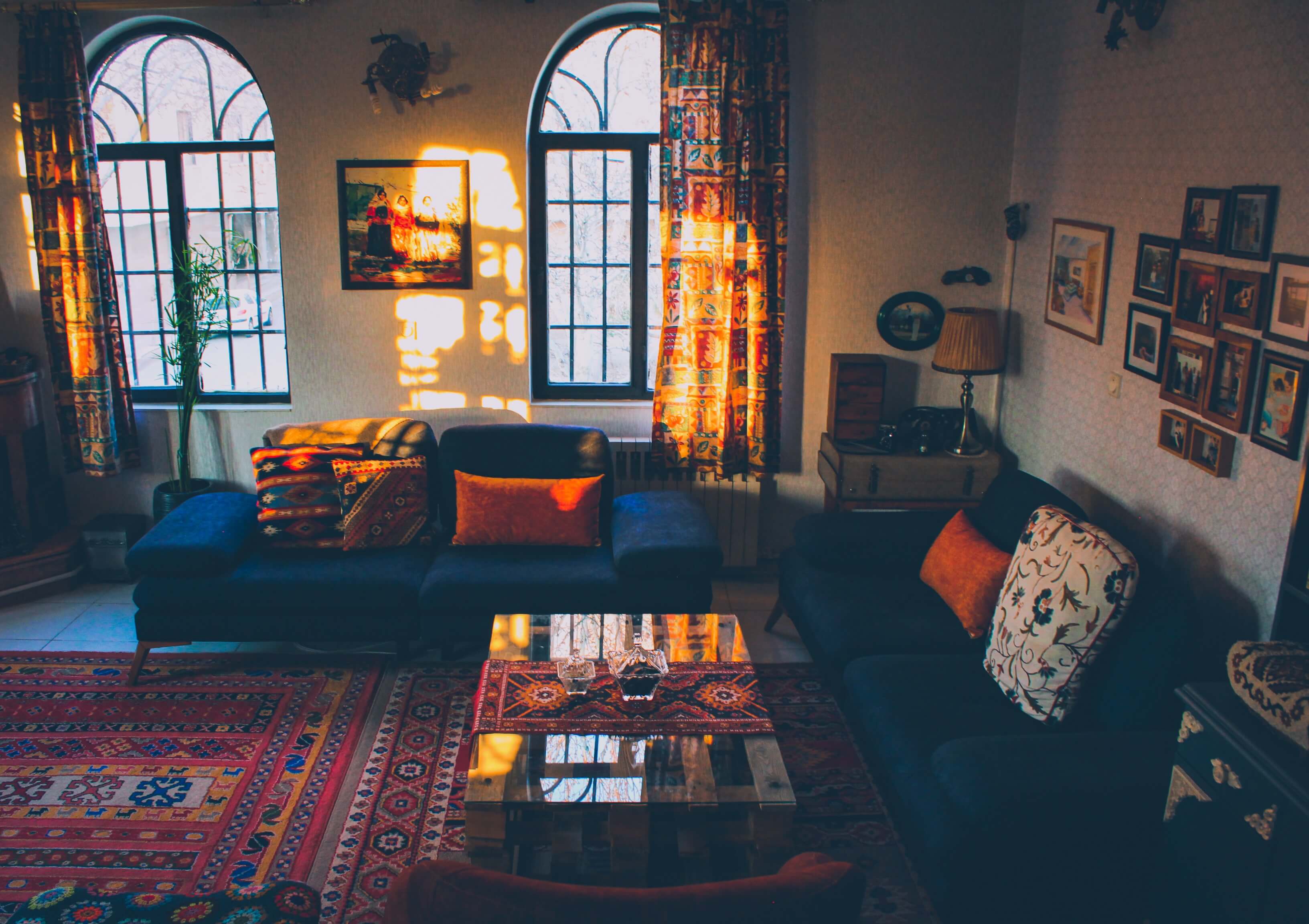 living room with bold, warm colors