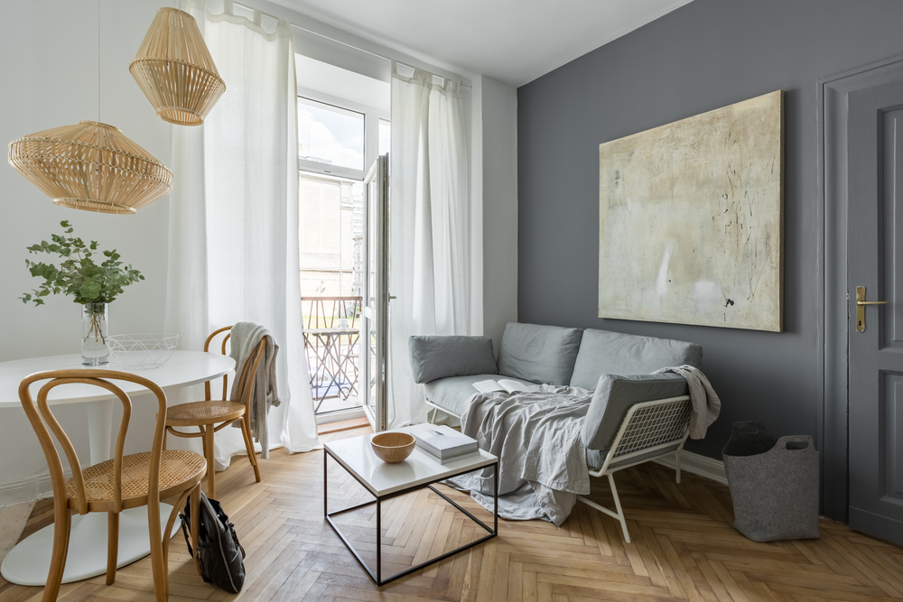 sheer drapes letting in light with open back door