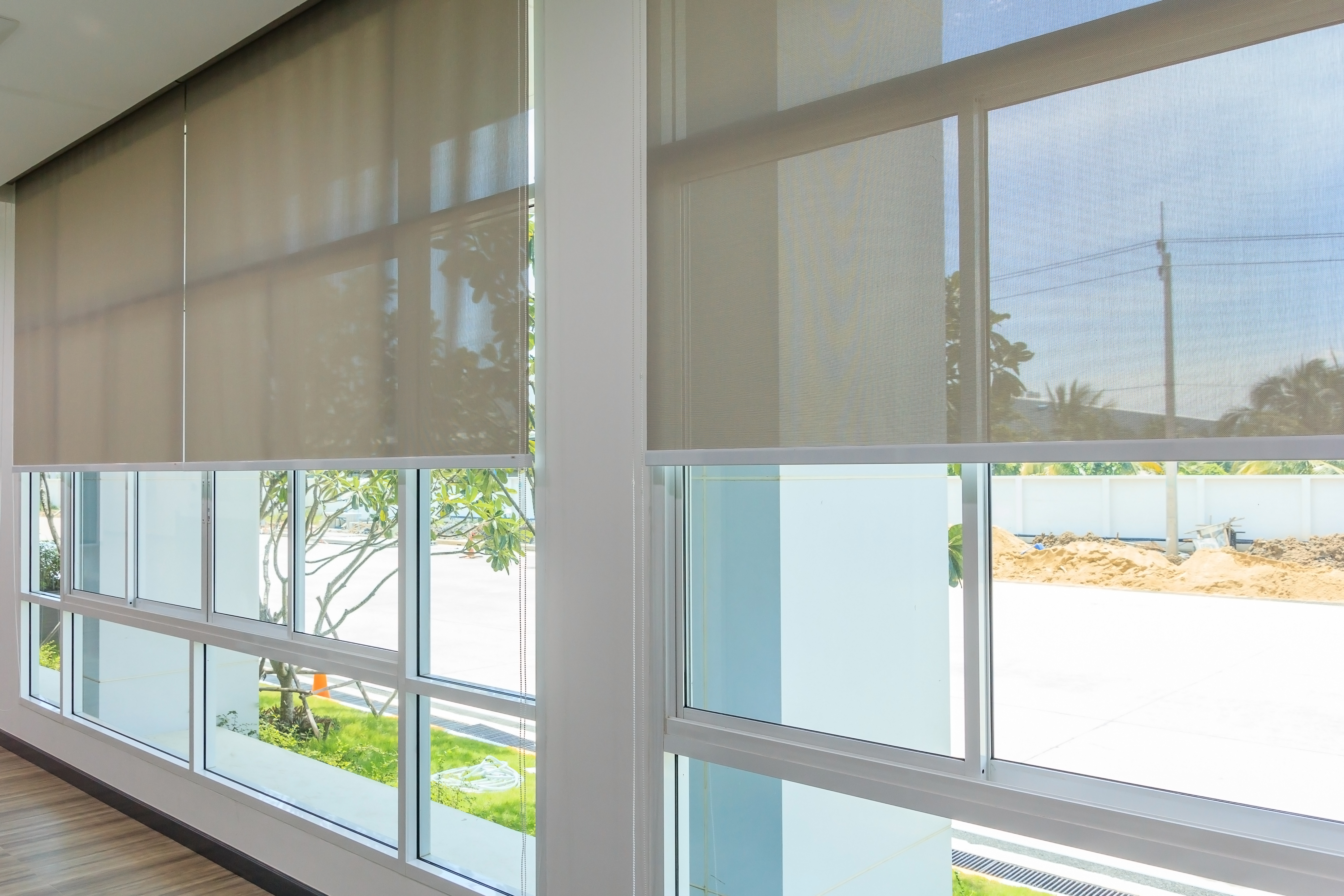 Living room with blinds closed